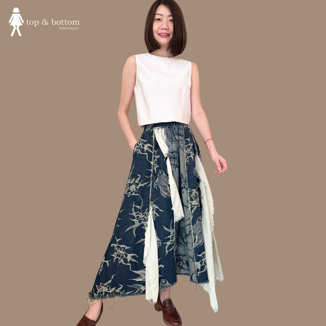DENIM EMBROIDERY ASYMMETRIC SKIRT