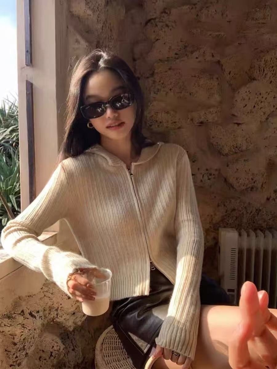 6939雙拉鏈連帽直條上衣