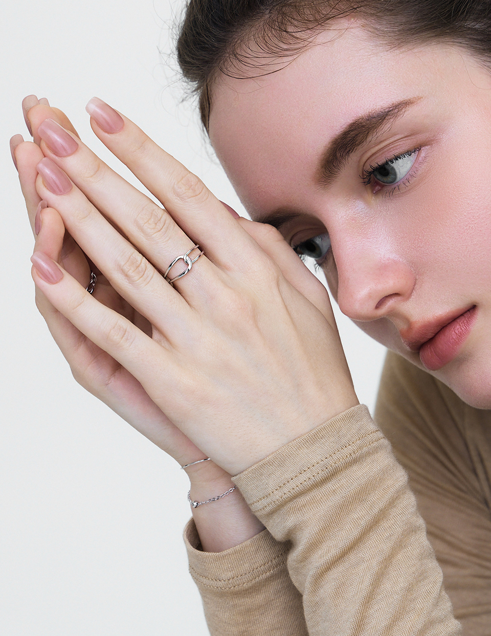 【925純銀】雙線相扣可調式戒指