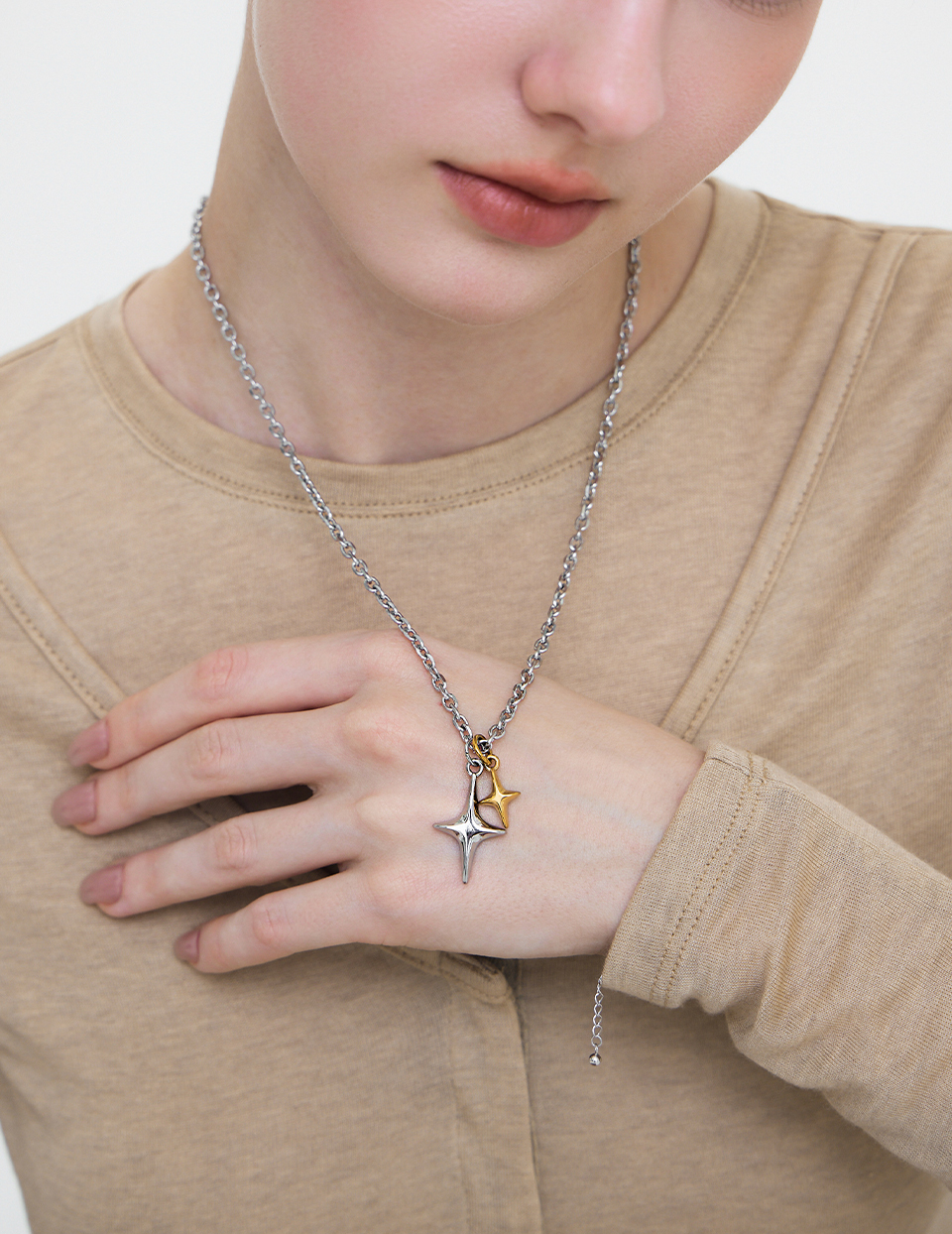 【鈦鋼】個性雙色星芒項鍊