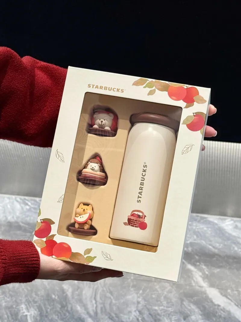 STARBUCKS 星巴克 蘋果 派對小動物 隨心換背蓋 保溫杯 禮盒 380ML