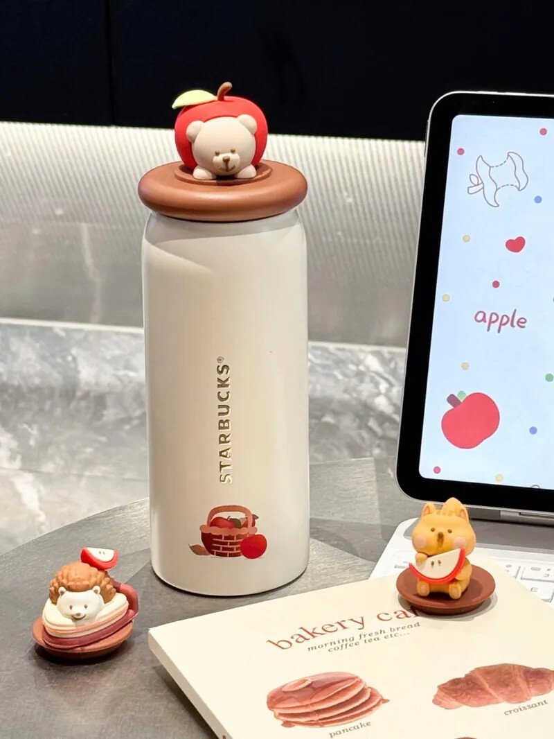 STARBUCKS 星巴克 蘋果 派對小動物 隨心換背蓋 保溫杯 禮盒 380ML