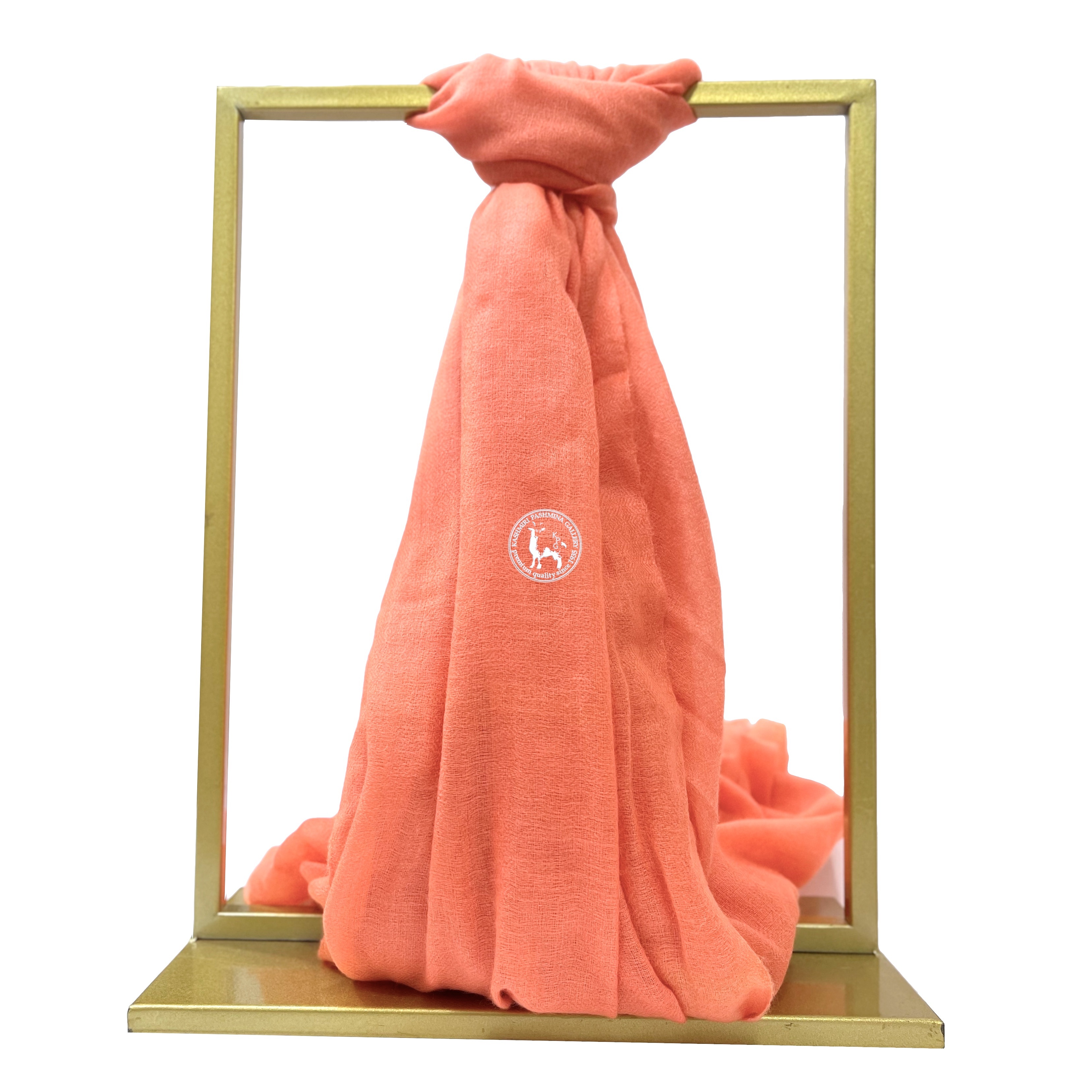 瑩光橙色手工編織喀什米爾羊絨披肩圍巾
