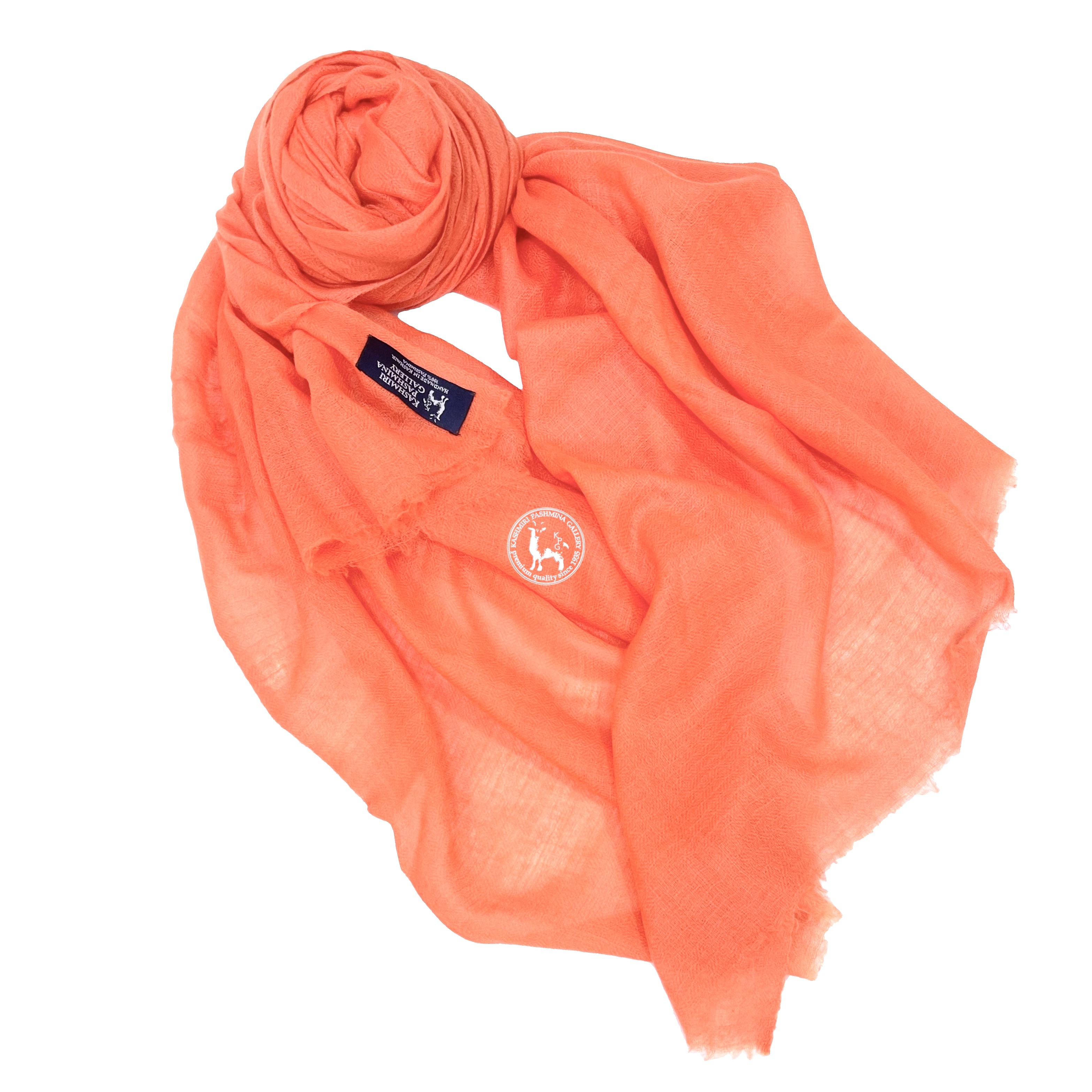 瑩光橙色手工編織喀什米爾羊絨披肩圍巾