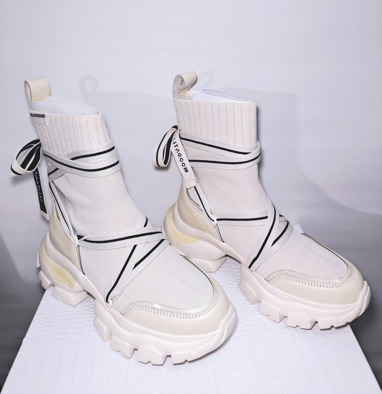 37碼 針織襪式綁帶厚底運動靴 S26