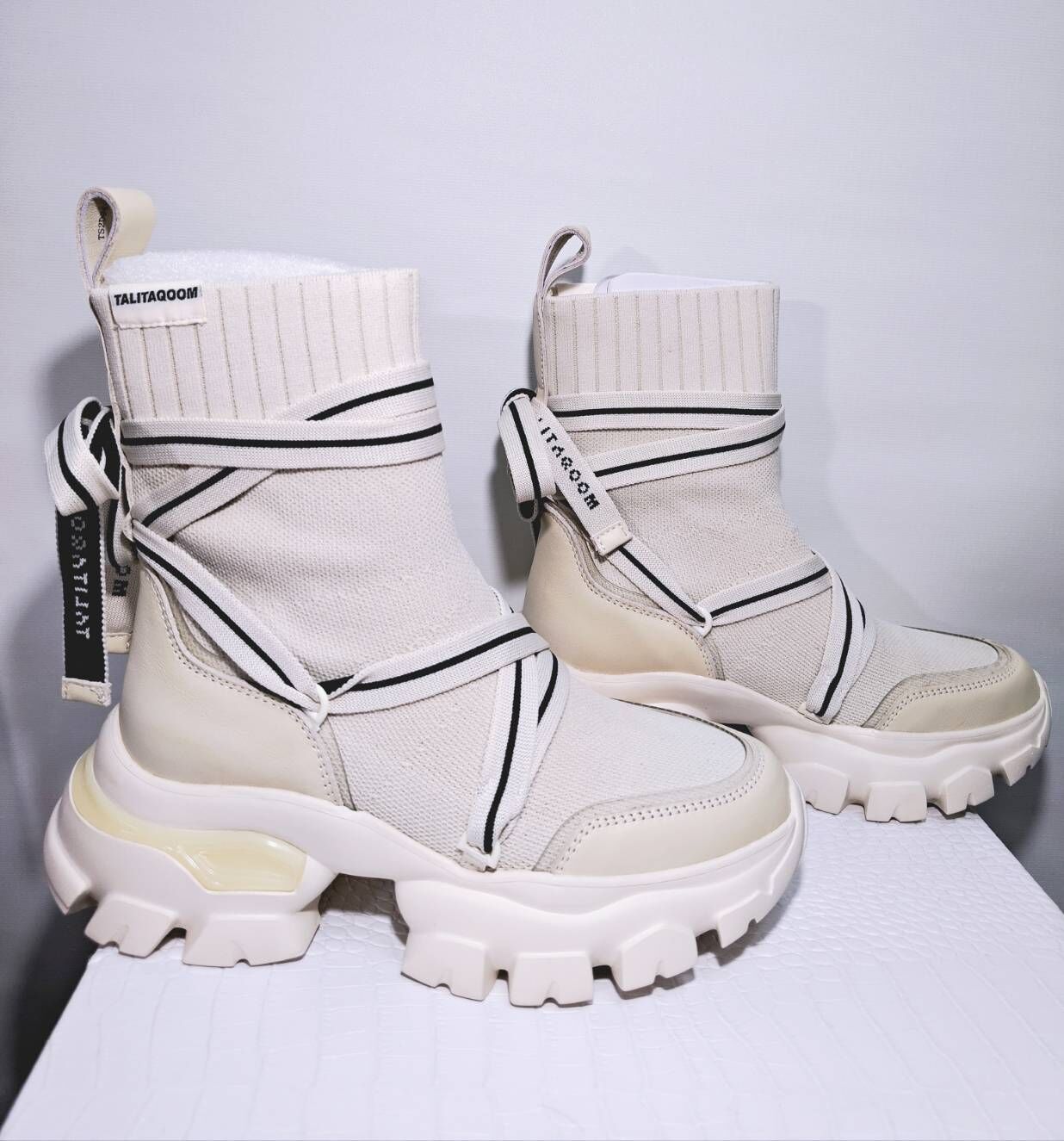 37碼 針織襪式綁帶厚底運動靴 S26