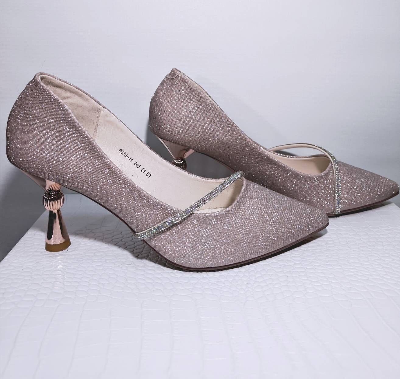 39碼 玫瑰金閃粉尖頭高跟鞋 S28