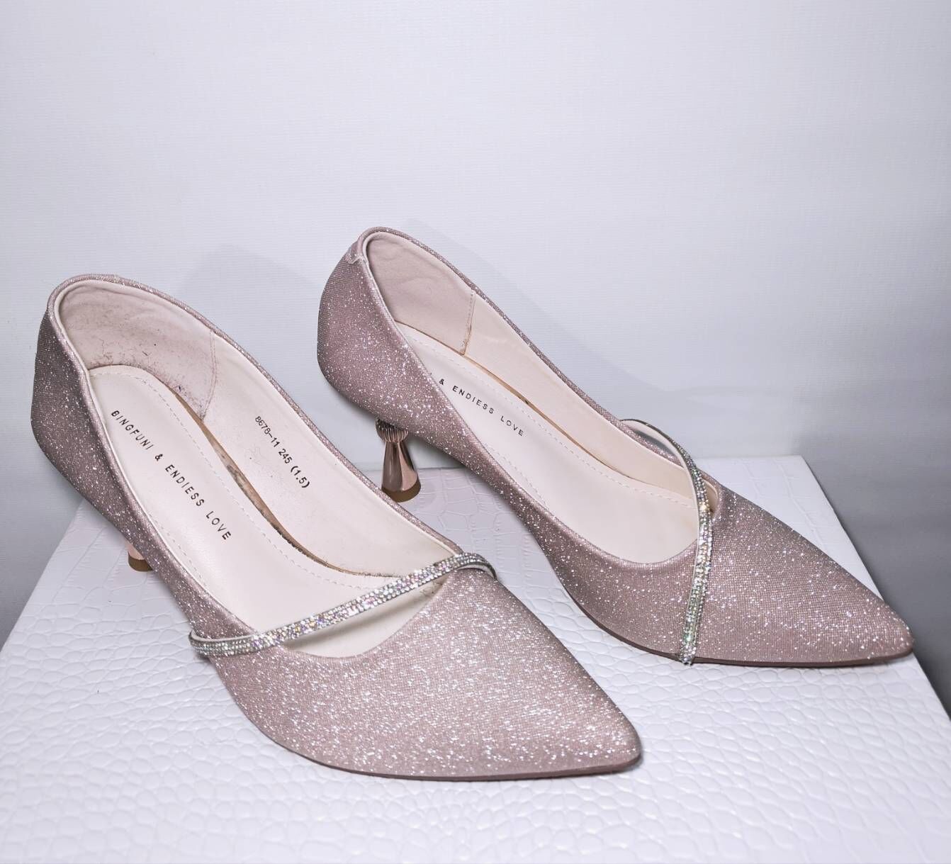 39碼 玫瑰金閃粉尖頭高跟鞋 S28
