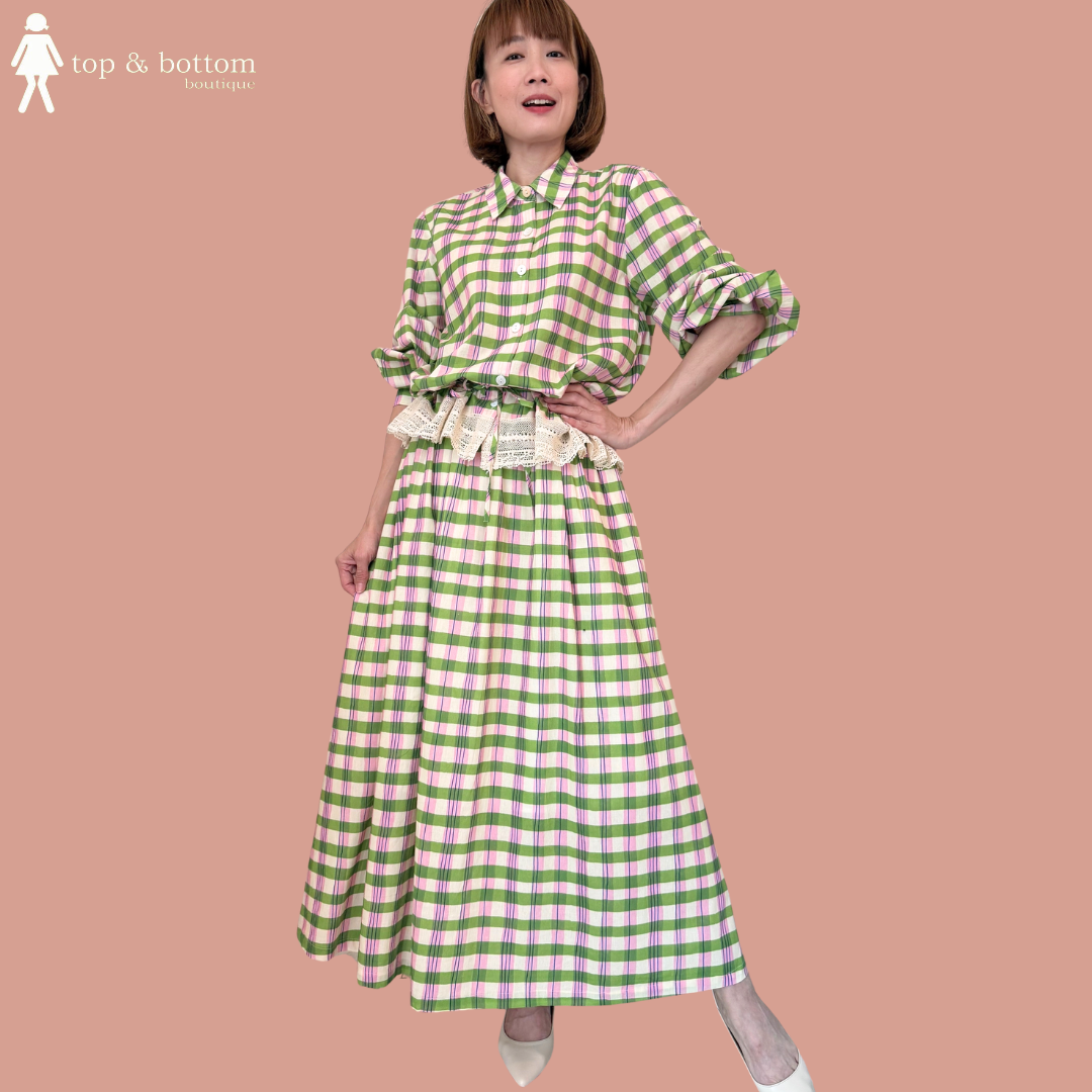 LONG SLEEVE CHECKED SHIRT WITH COTTON LACE HEM