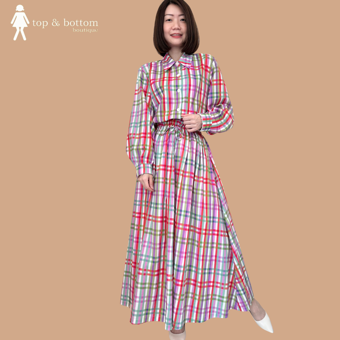 LONG SLEEVE CHECKED SHIRT WITH COTTON LACE HEM