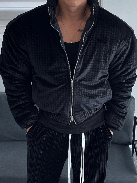 獵犬格紋絲絨肌肉羽絨夾克