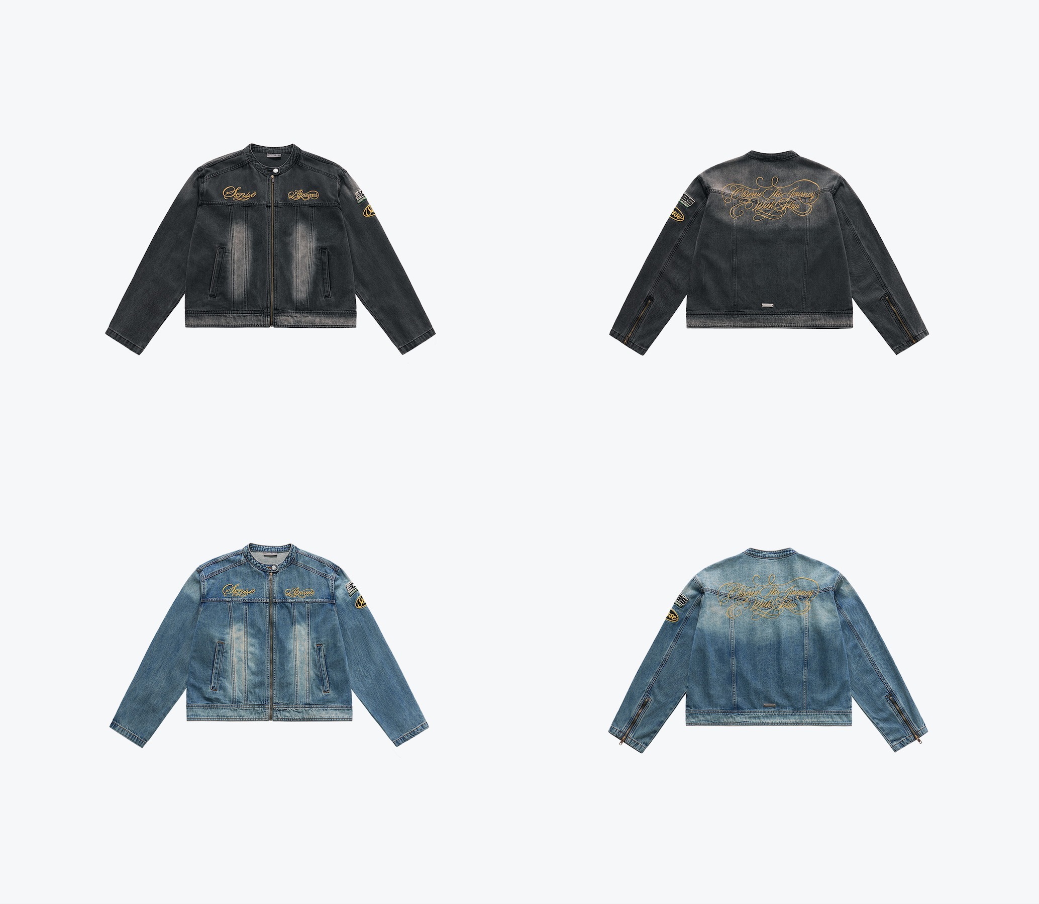 SENSE Embroidered Moto Denim Jacket