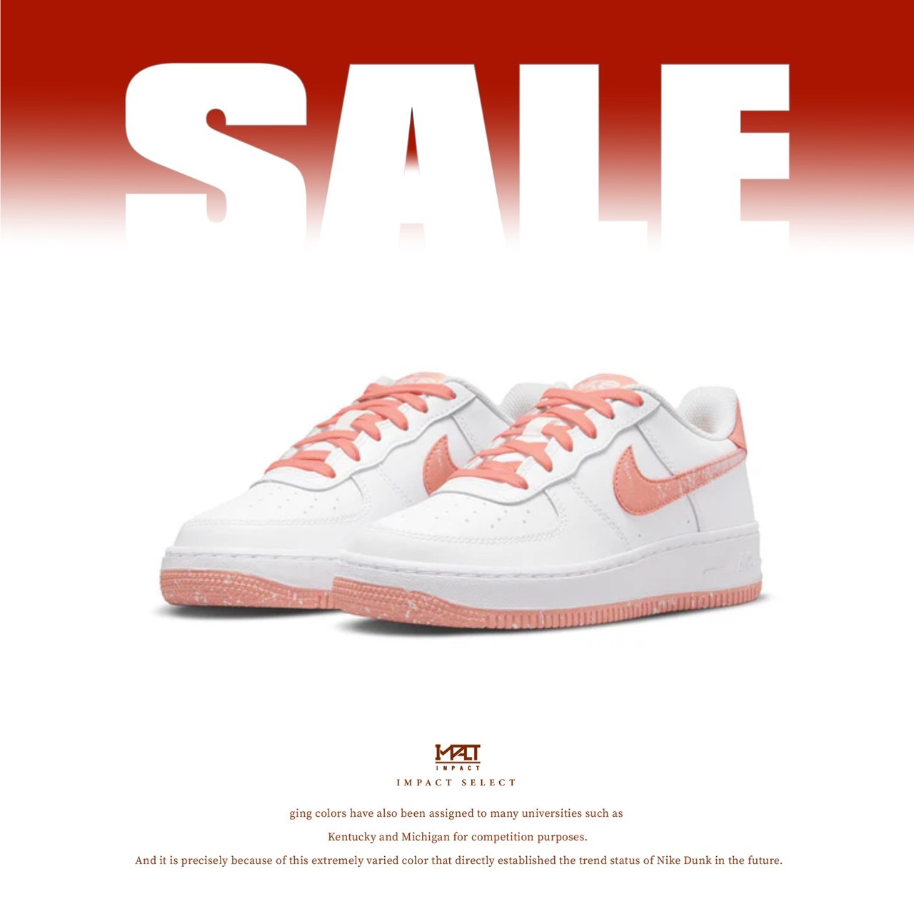 【清倉優惠】Nike Air Force 1 白蜜桃粉 雪花漸層  小威廉斯 DM0985-100