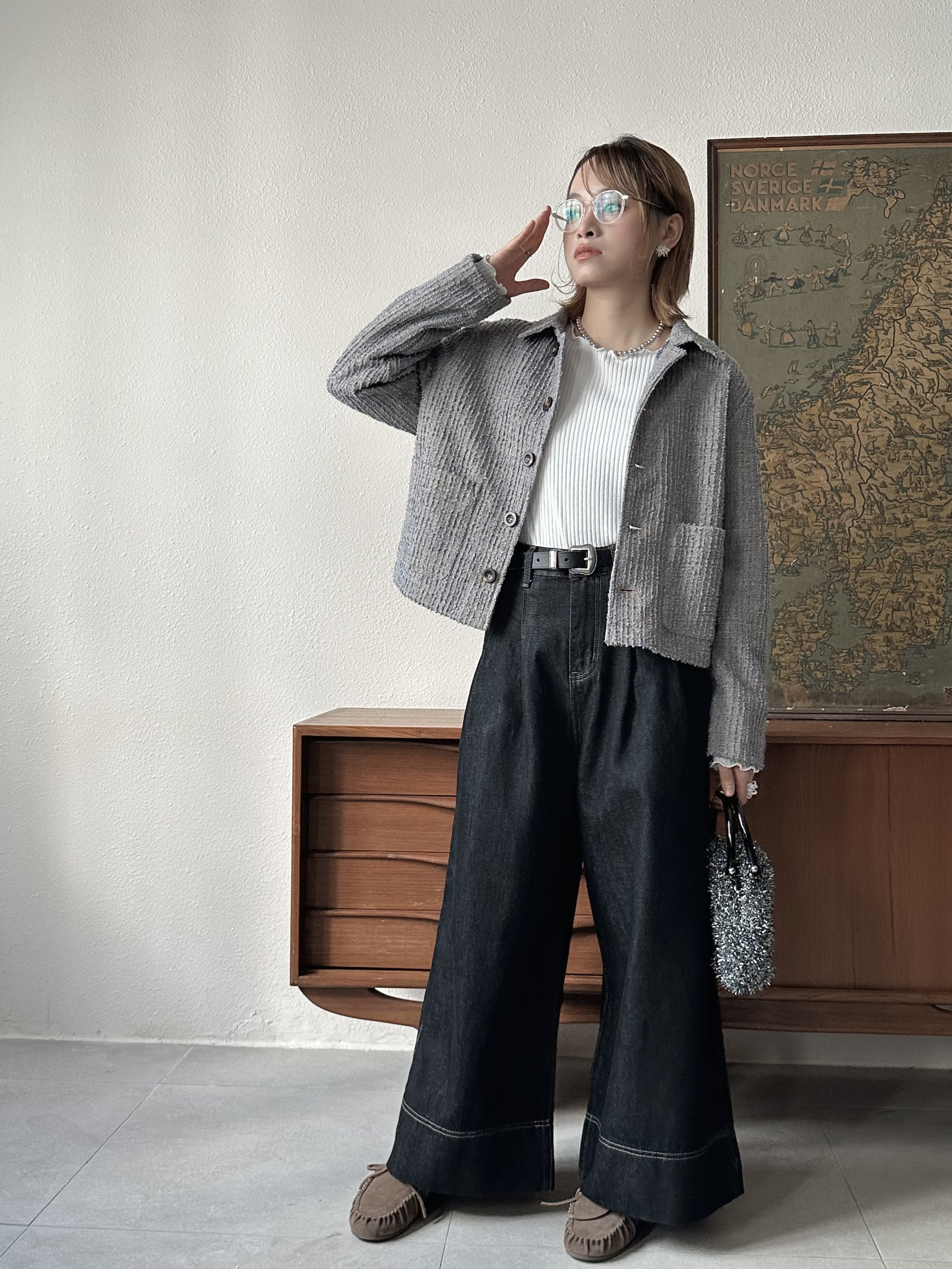 花呢鈕扣反領外套 - JK53859