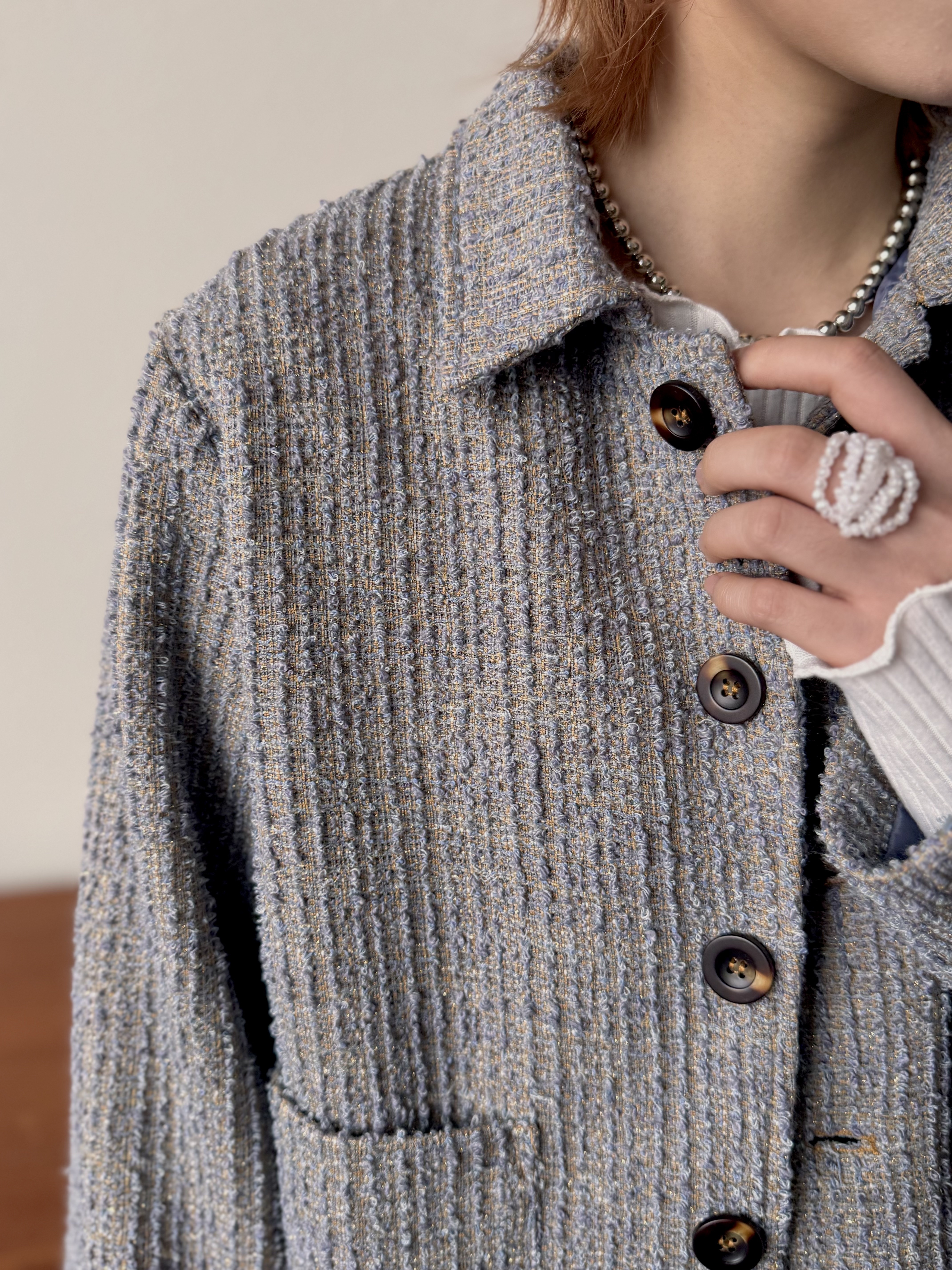 花呢鈕扣反領外套 - JK53859