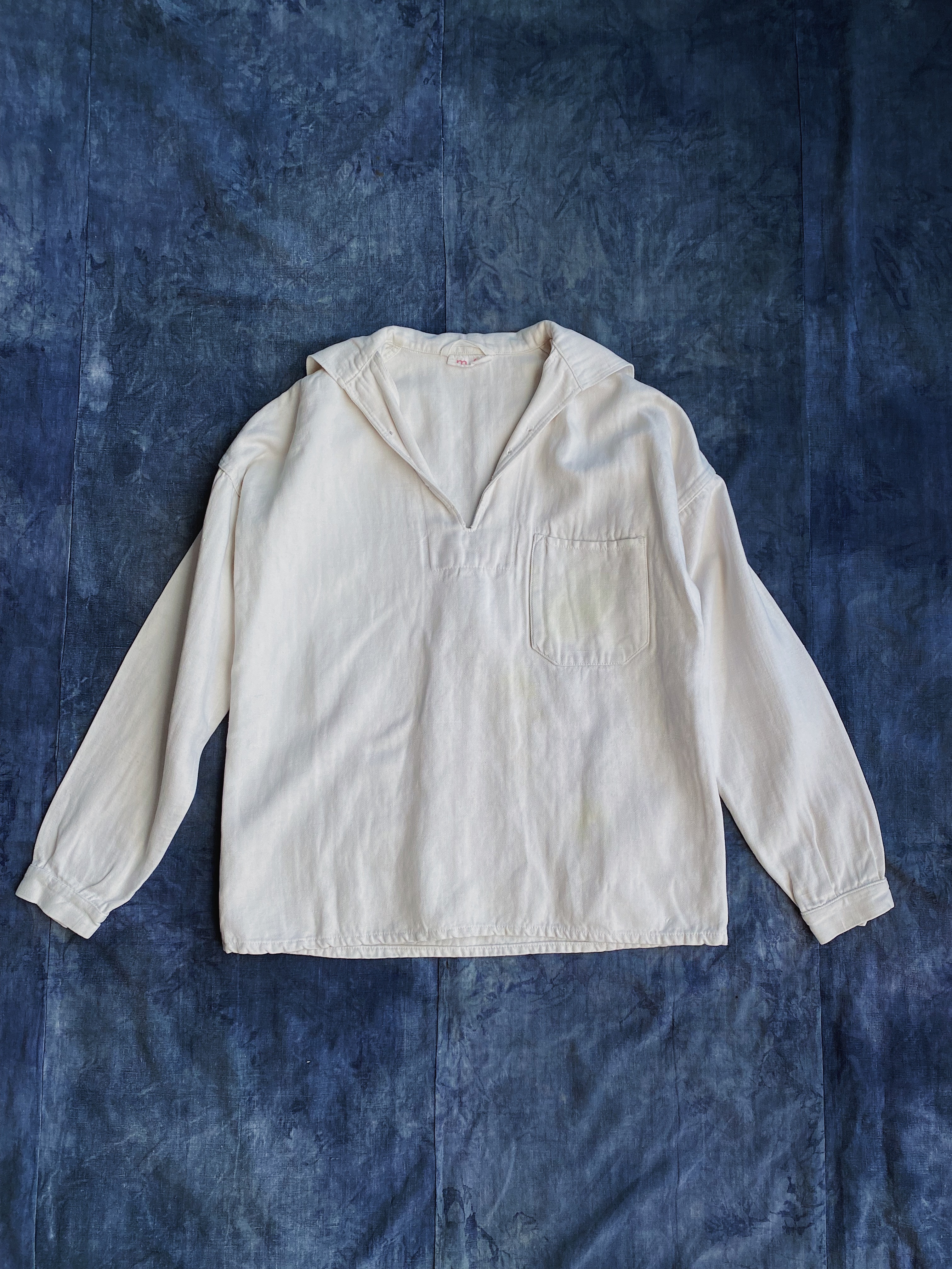 70s German Navy HBT Pullover / 德國海軍公發HBT開領白色罩衫