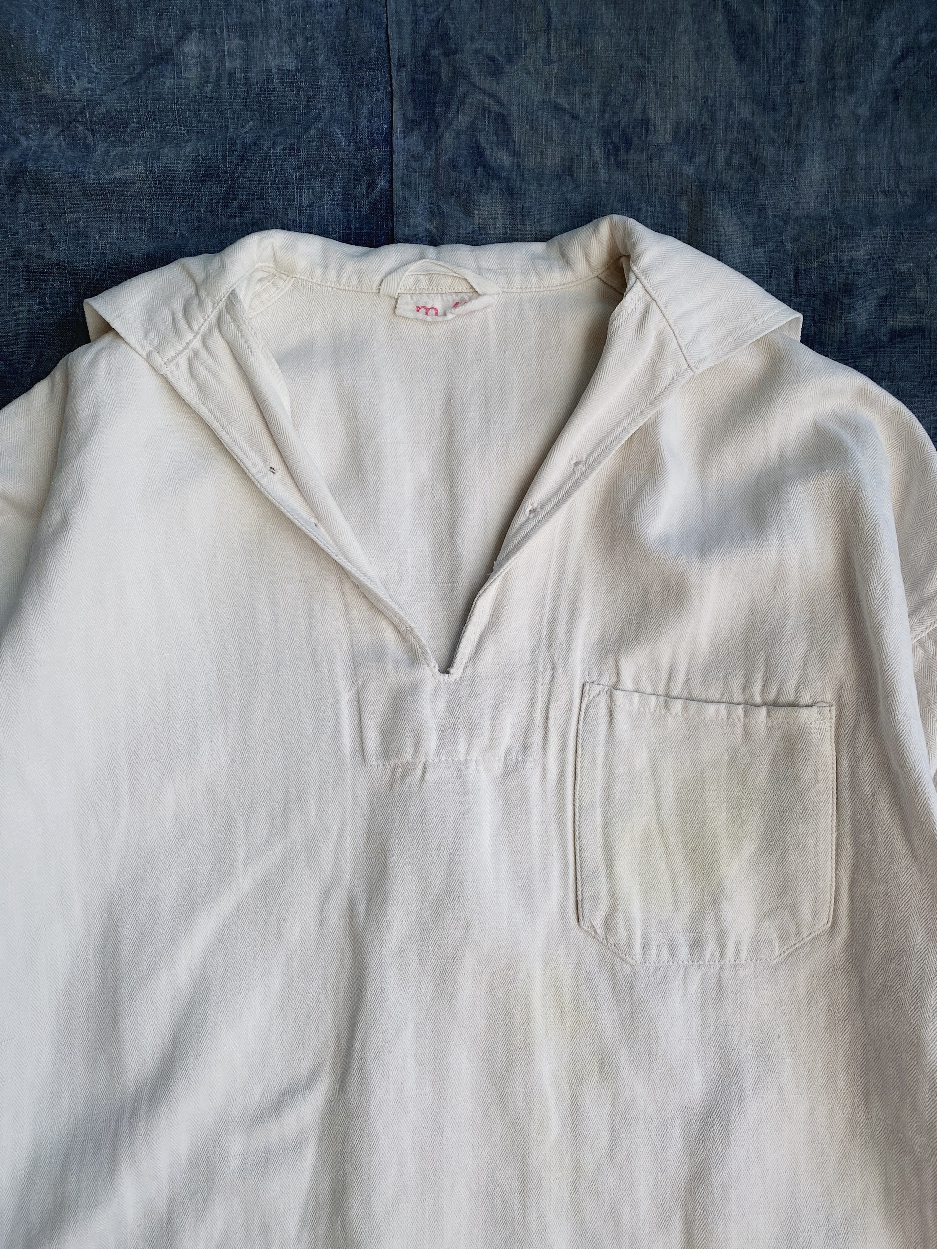 70s German Navy HBT Pullover / 德國海軍公發HBT開領白色罩衫