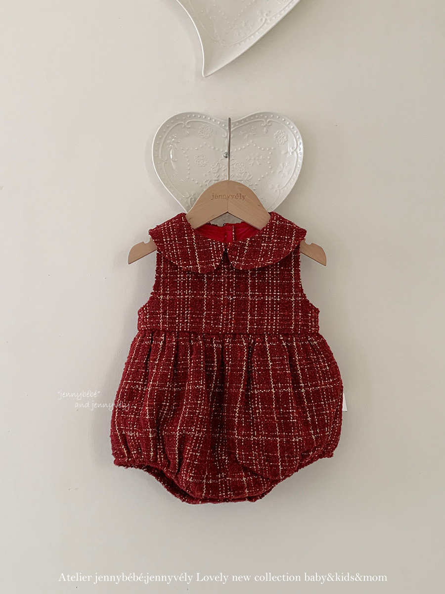 姐姐妹妹一起穿_喜氣紅格紋包屁衣/洋裝