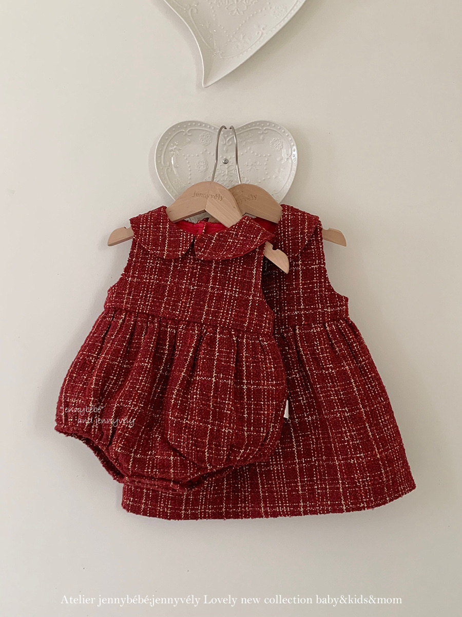 姐姐妹妹一起穿_喜氣紅格紋包屁衣/洋裝