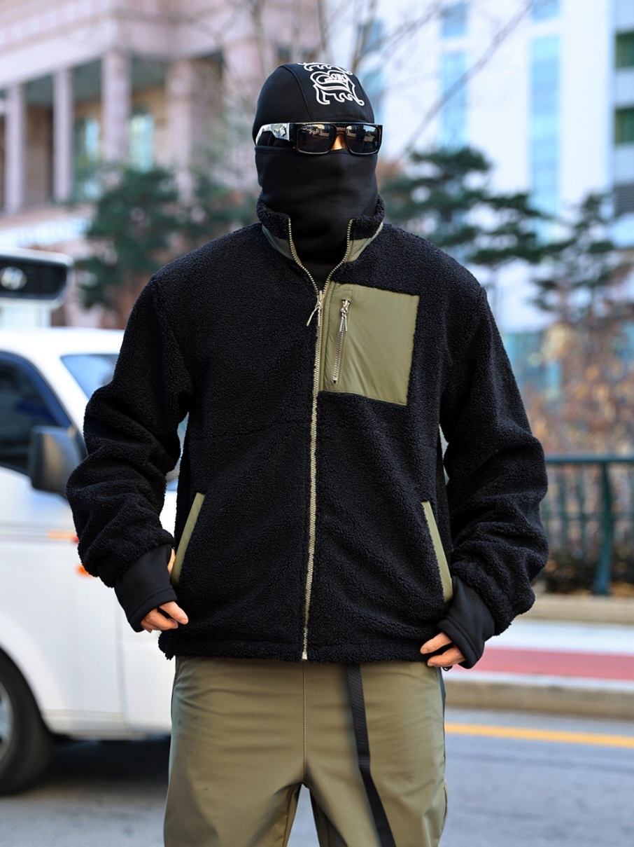 雙面穿配色抓絨拉鍊外套