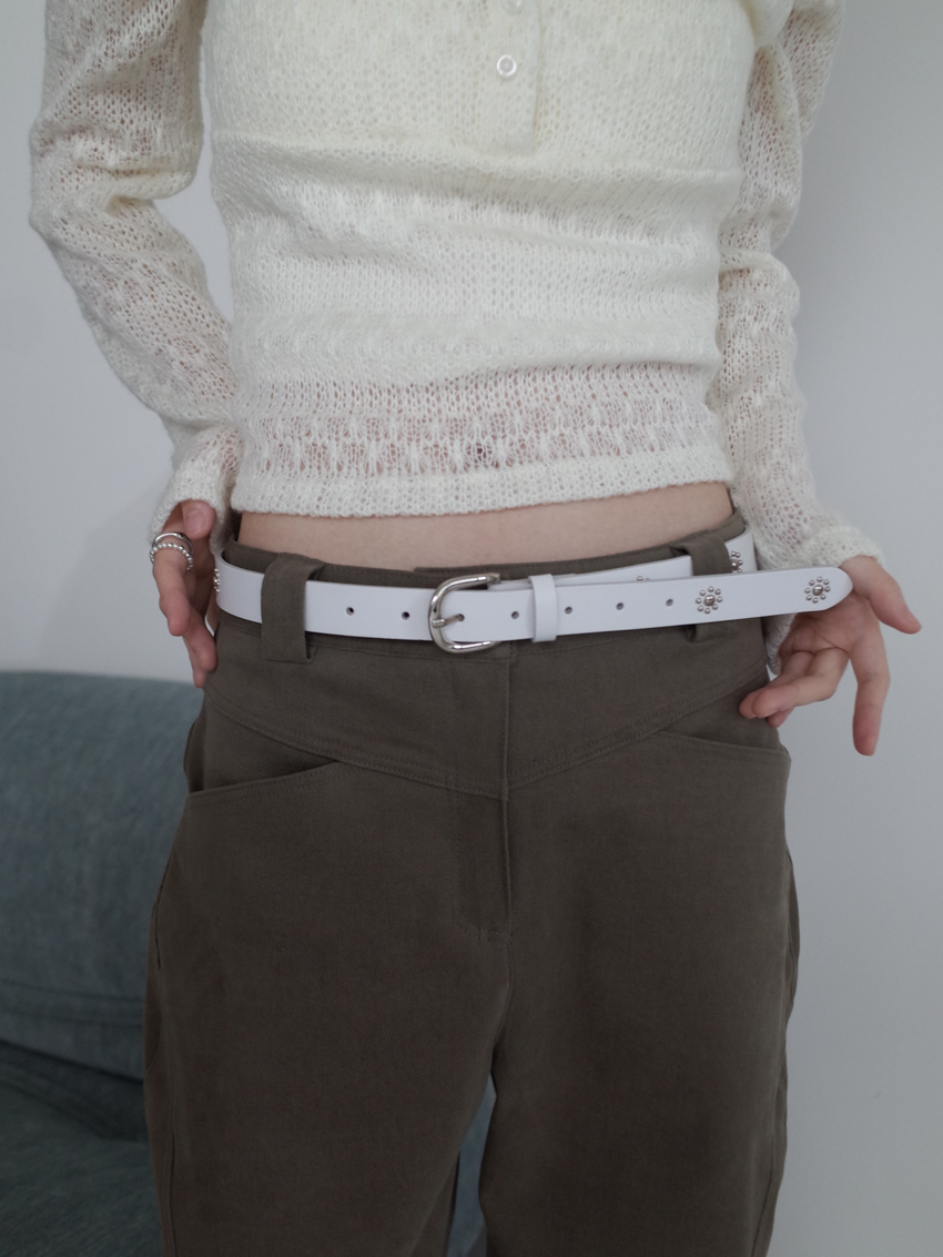 floral stud leather belt