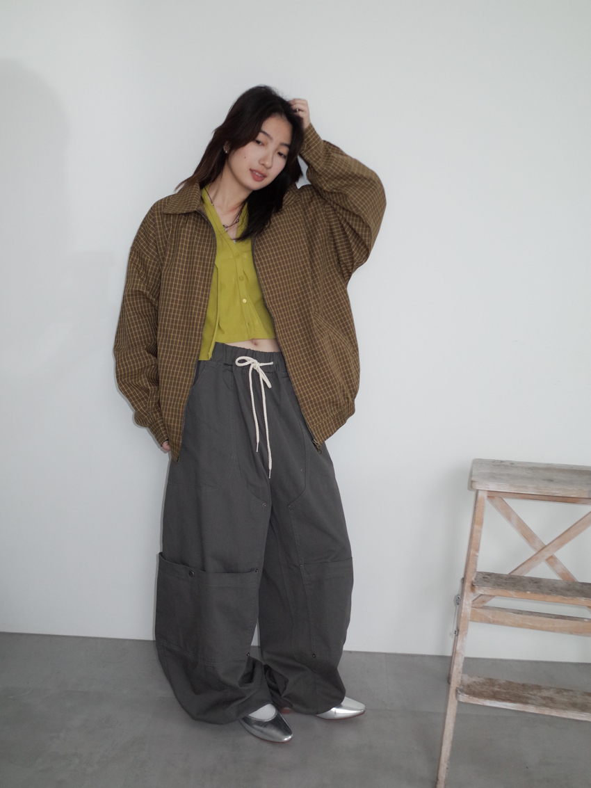 (UNISEX) utility cinch cargo trousers in CHARCOAL