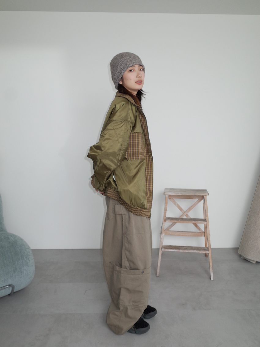 (UNISEX) utility cinch cargo trousers in DRAB GREEN