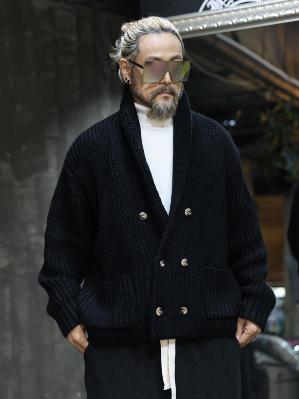 針織披肩領外套