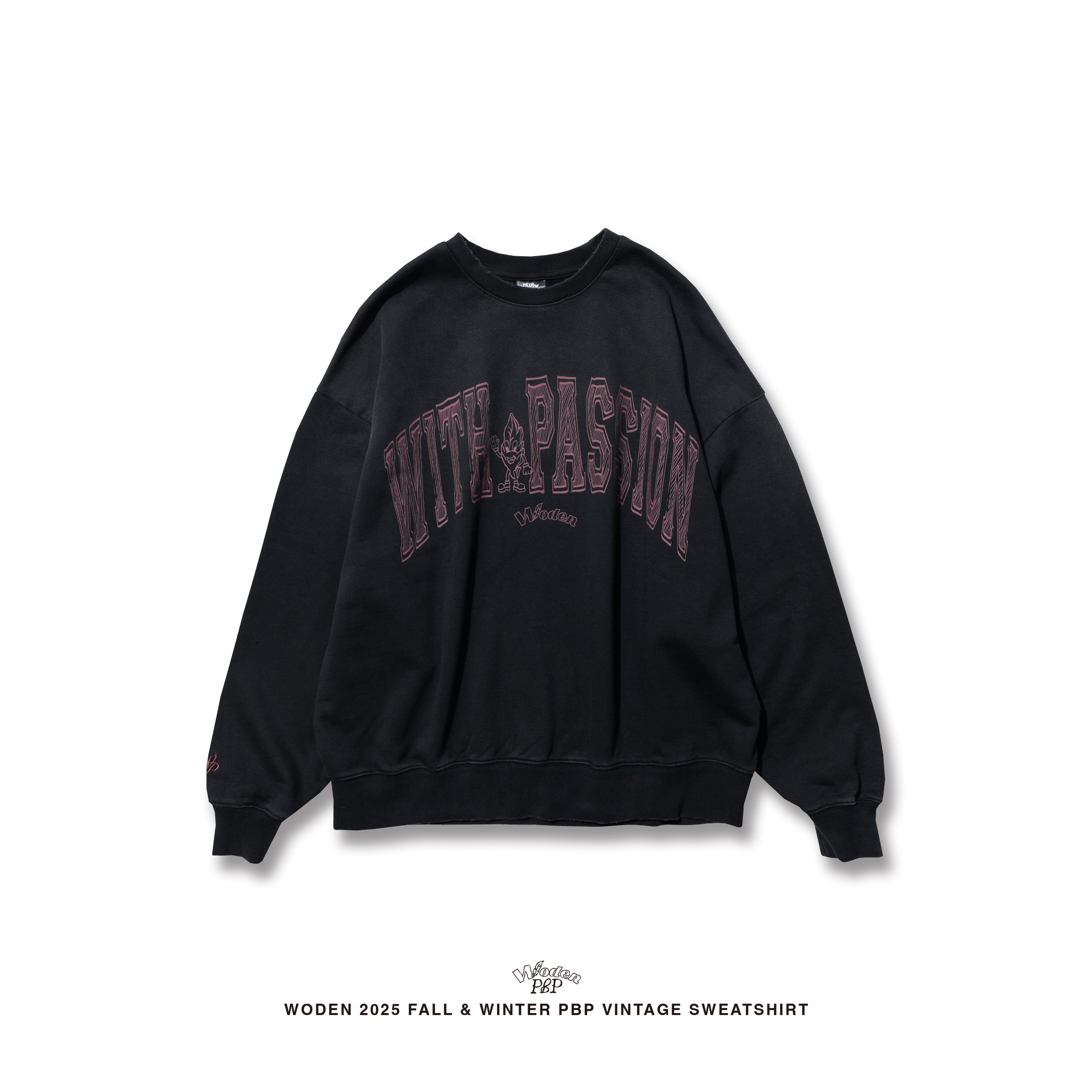 P.B.P X WODEN® - VINTAGE COLLEGE SWEATSHIRT  - BLACK