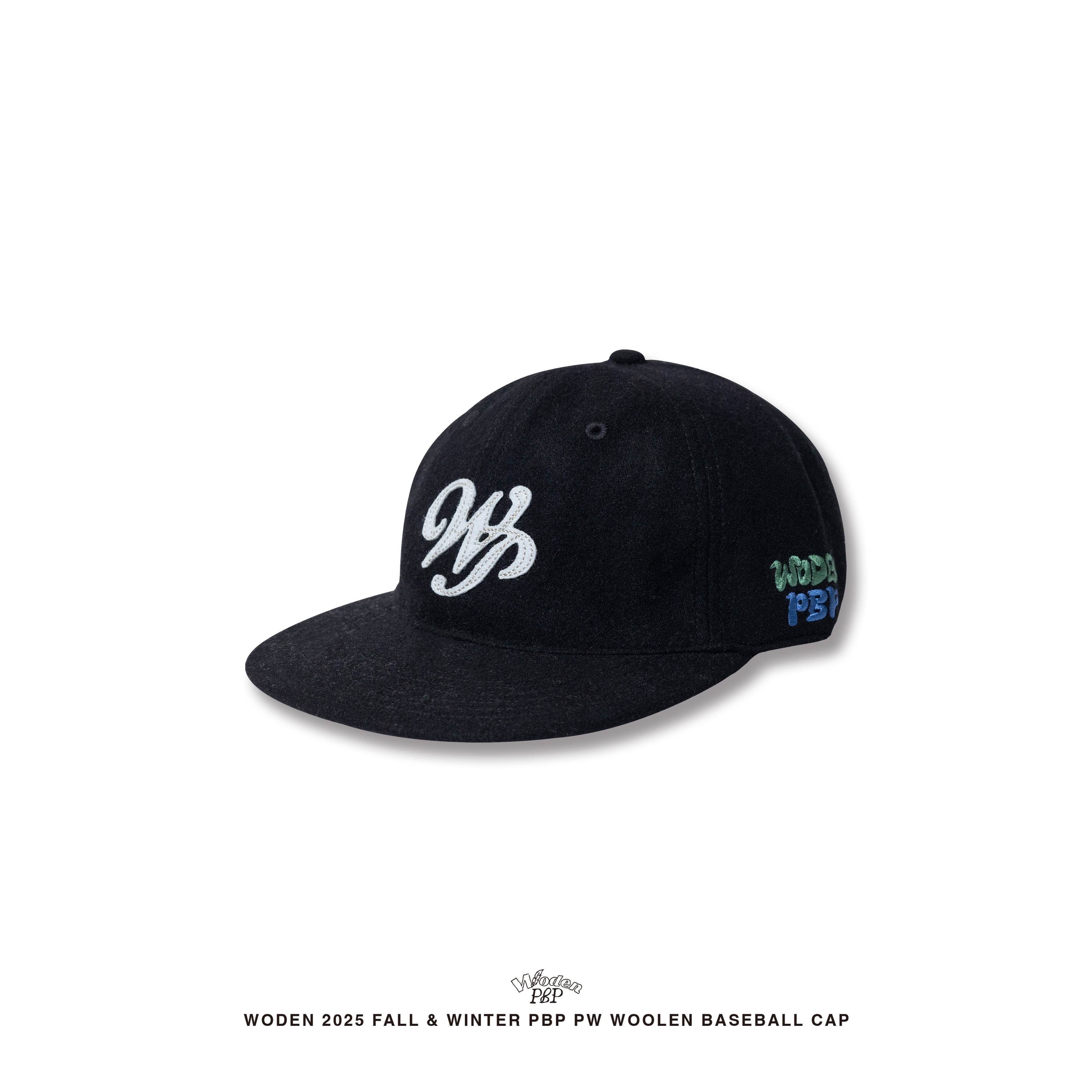 P.B.P X WODEN® - PW WOOLEN BASEBALL CAP  - BLACK