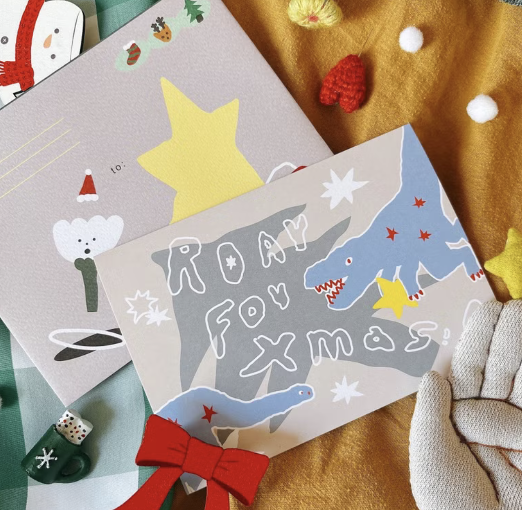 恐龍聖誕節  聖誕卡片信封｜馬卡龍腳趾