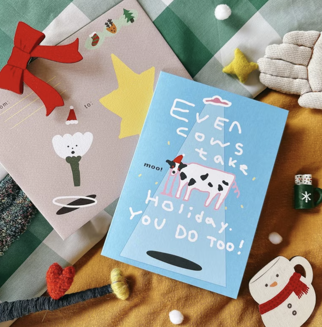哭哭牛的聖誕假期  聖誕卡片信封｜馬卡龍腳趾