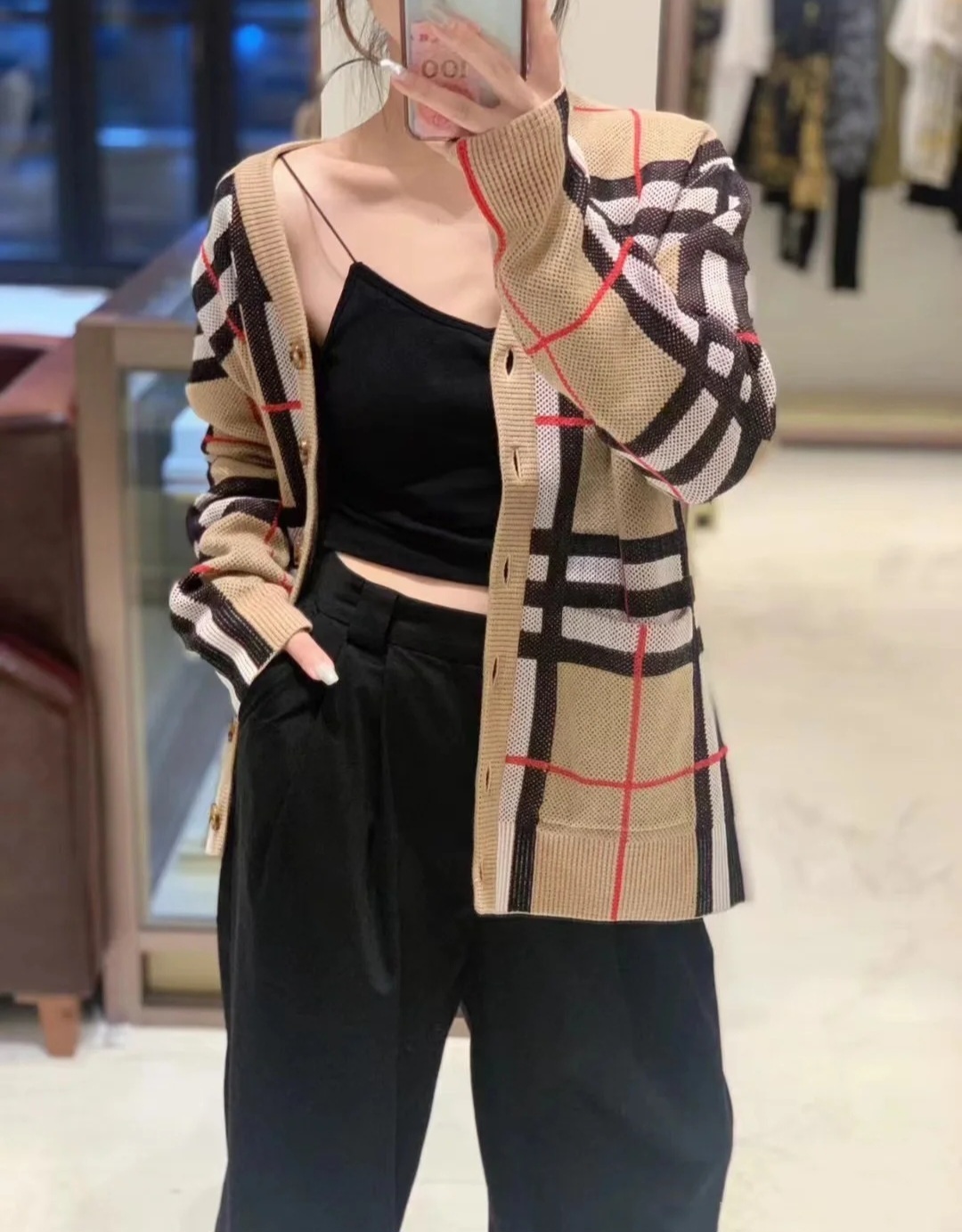 BBR 卡其色經典格仔針織外套 男女可穿