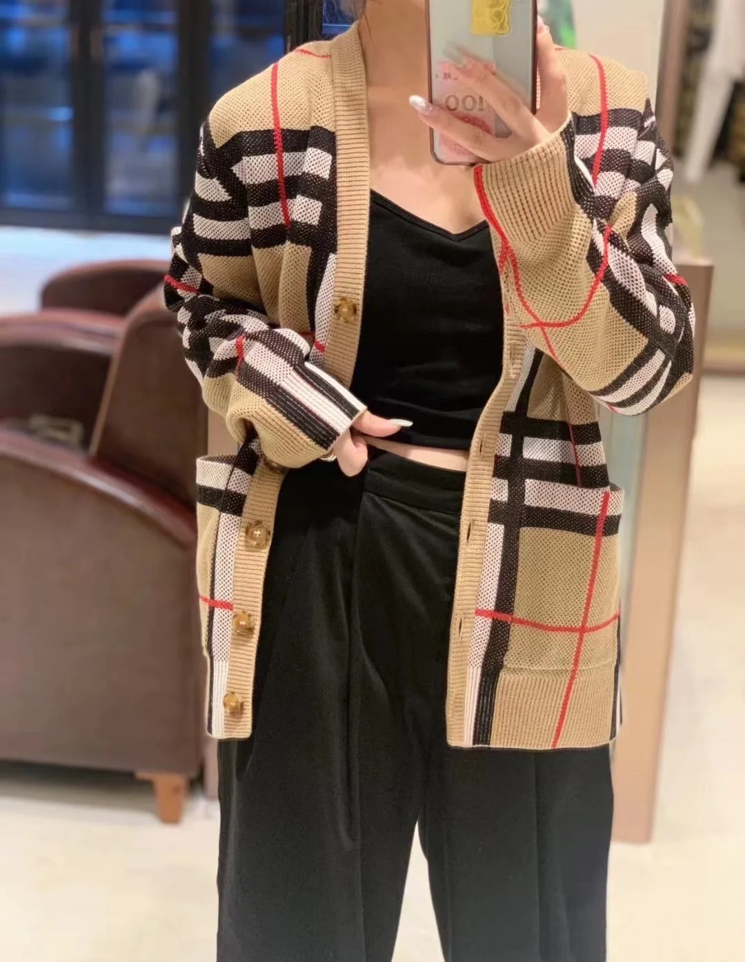 BBR 卡其色經典格仔針織外套 男女可穿