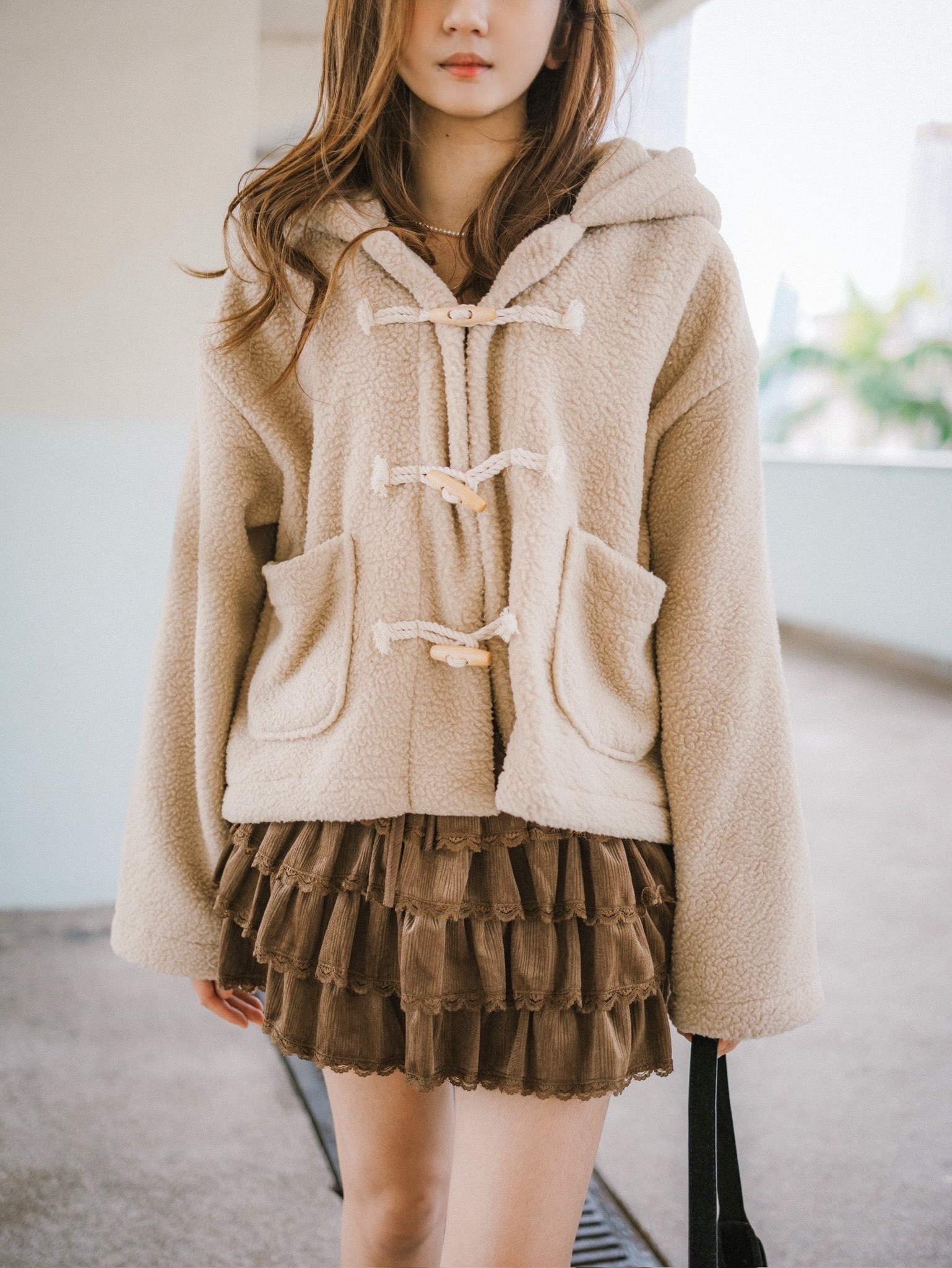 穿上後秒變小熊～毛毛牛角褸