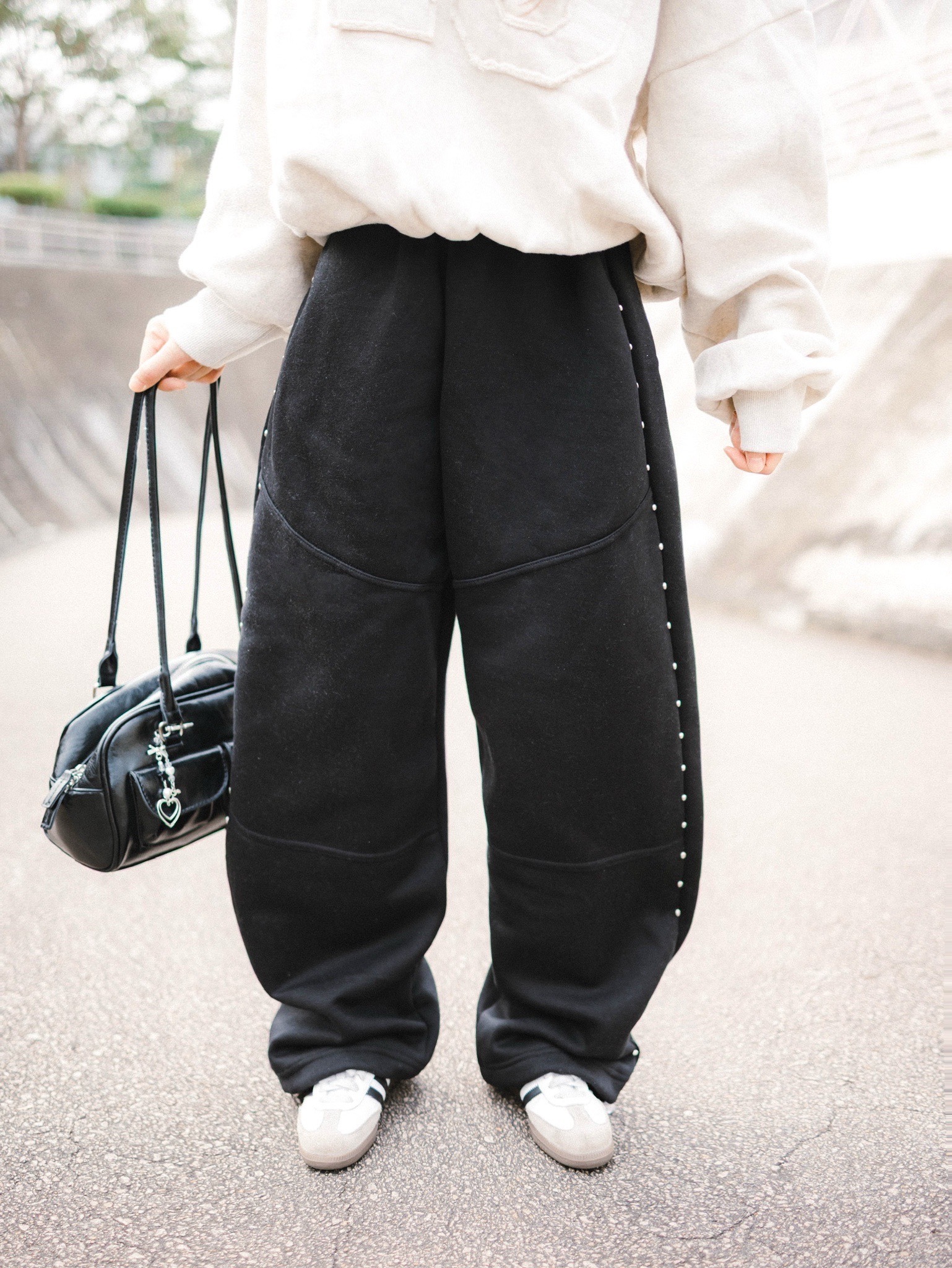 舒適幼橡筋褲頭鉚釘棉褲