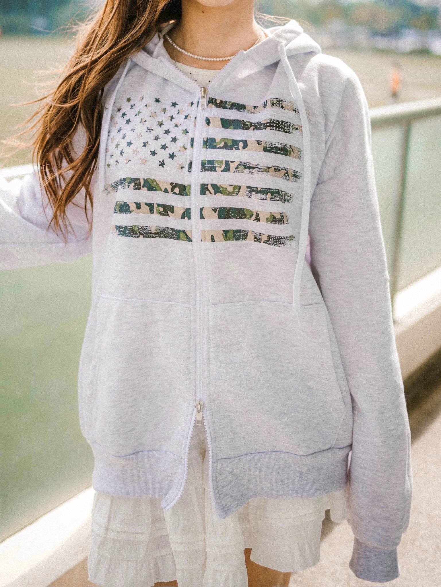 Volume Up迷彩美國國旗拉鏈外套