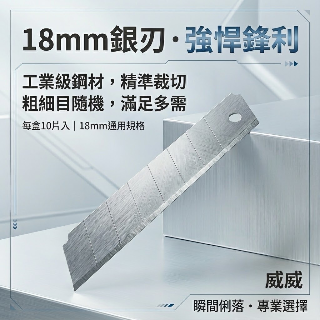 黃盒｜銀色刀片 銀刃 經濟型-美工刀刀刃 寬版18mm 替刃 大型刀片 每盒10片｜粗目/細目隨機-無法挑