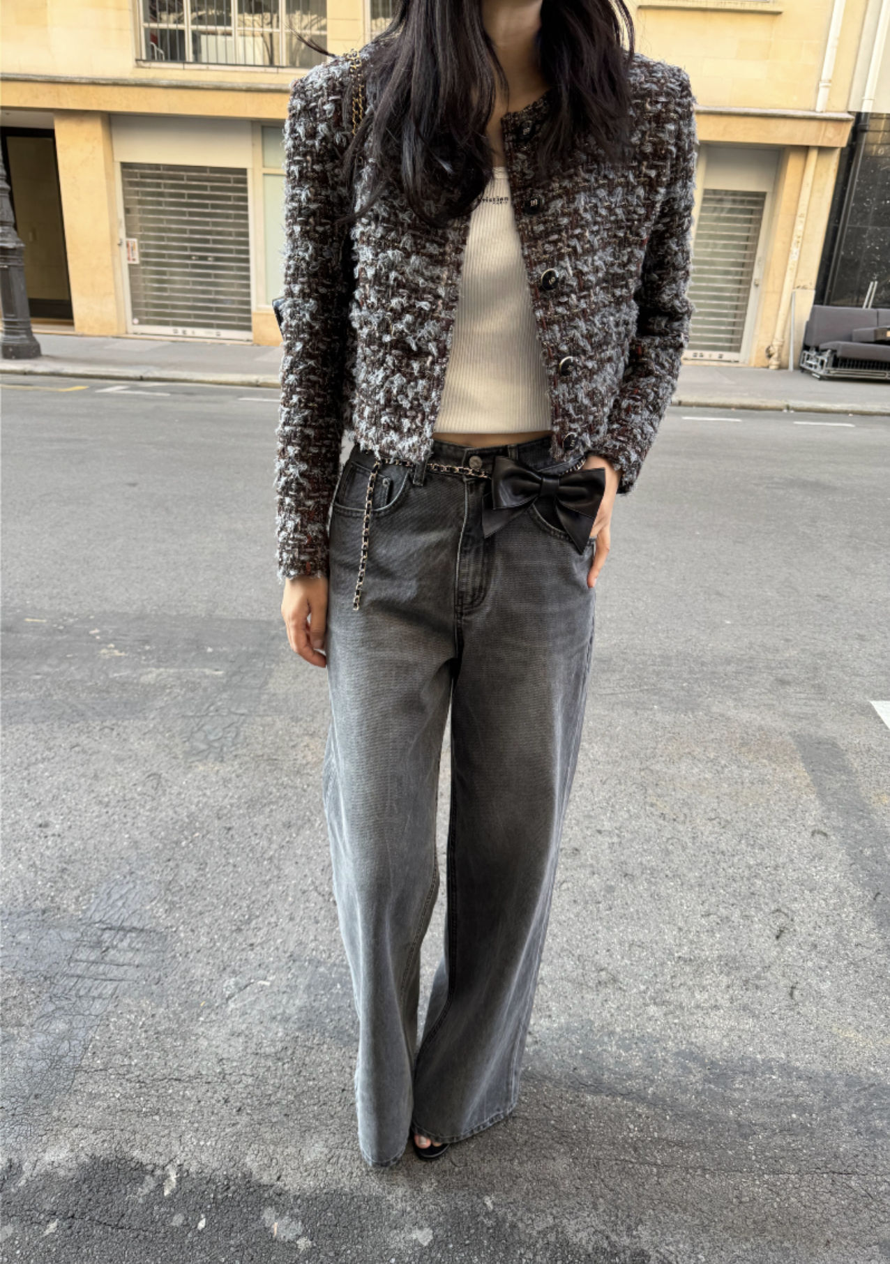 100%羊皮手工蝴蝶結皮質鍊條腰帶