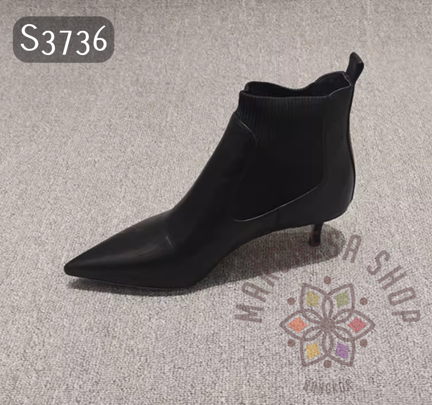 S3736 - 頭層羊皮簡約簡力修長尖頭祼靴