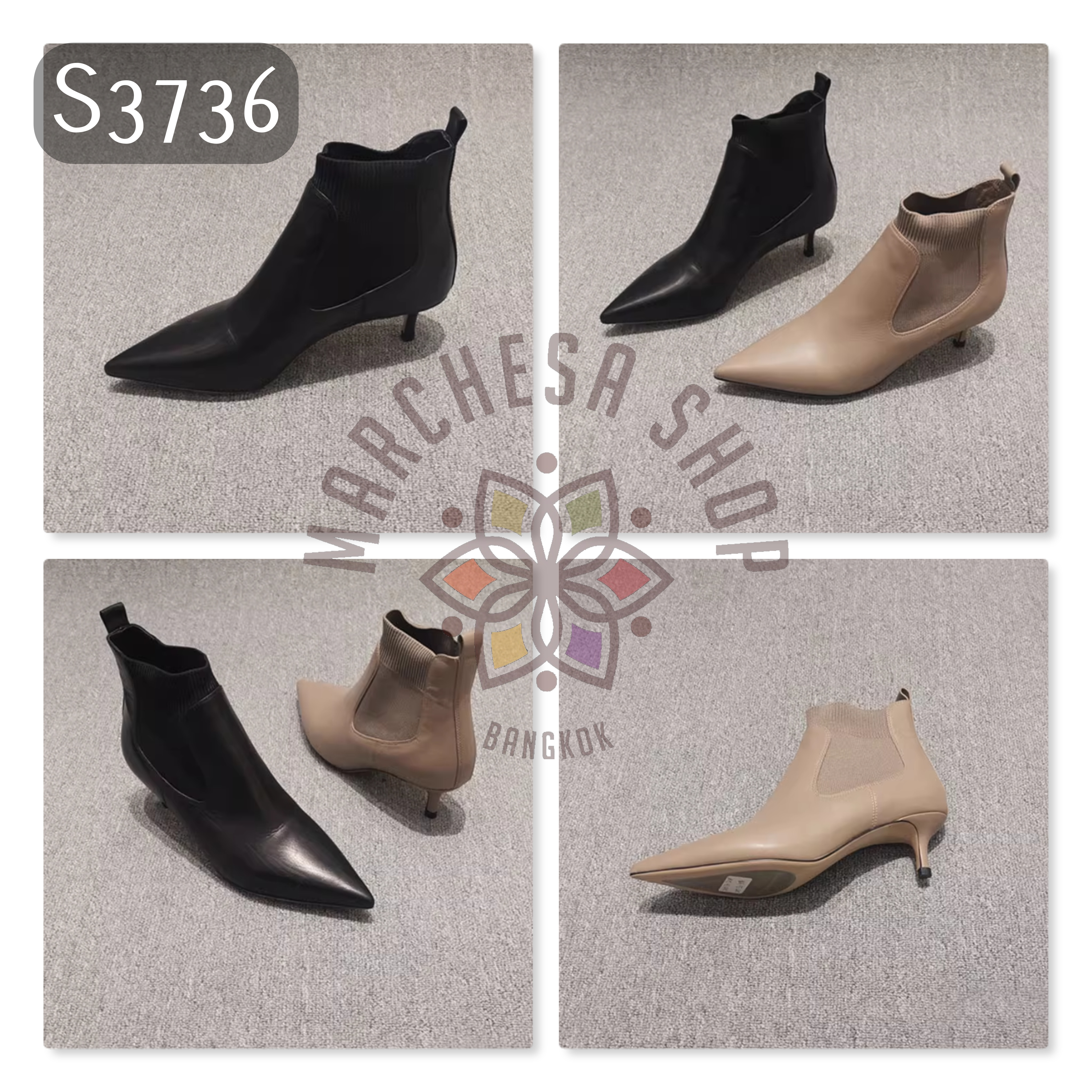 S3736 - 頭層羊皮簡約簡力修長尖頭祼靴