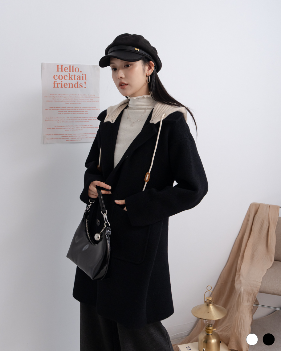 可拆式帽長版大衣