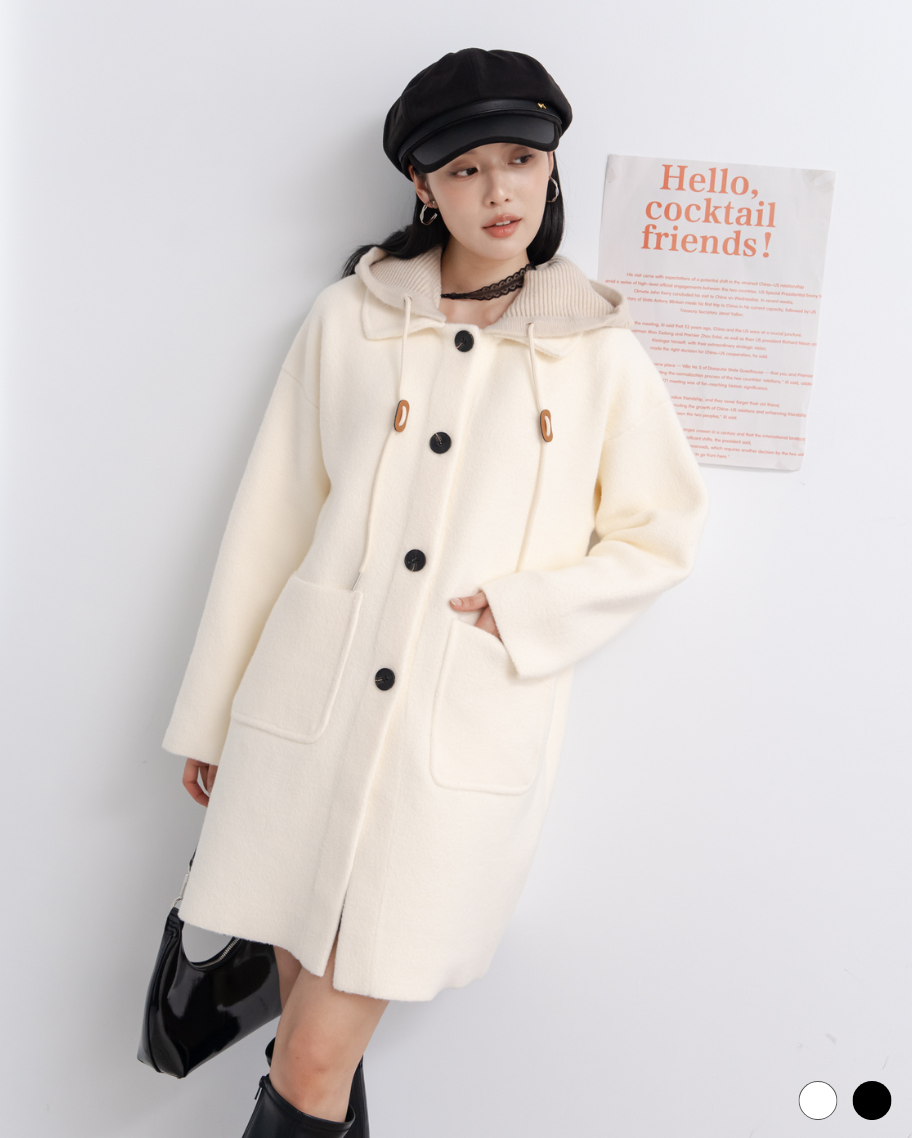 可拆式帽長版大衣