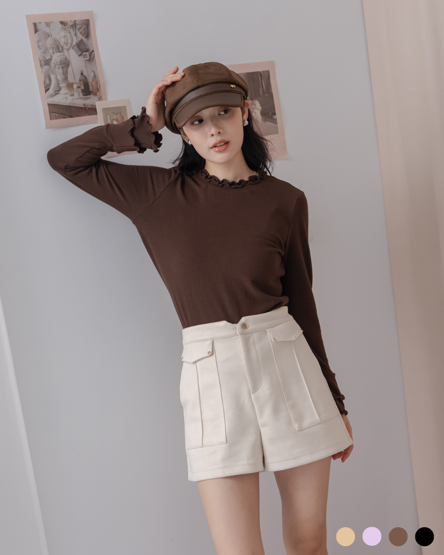 雙層木耳邊磨毛打底上衣