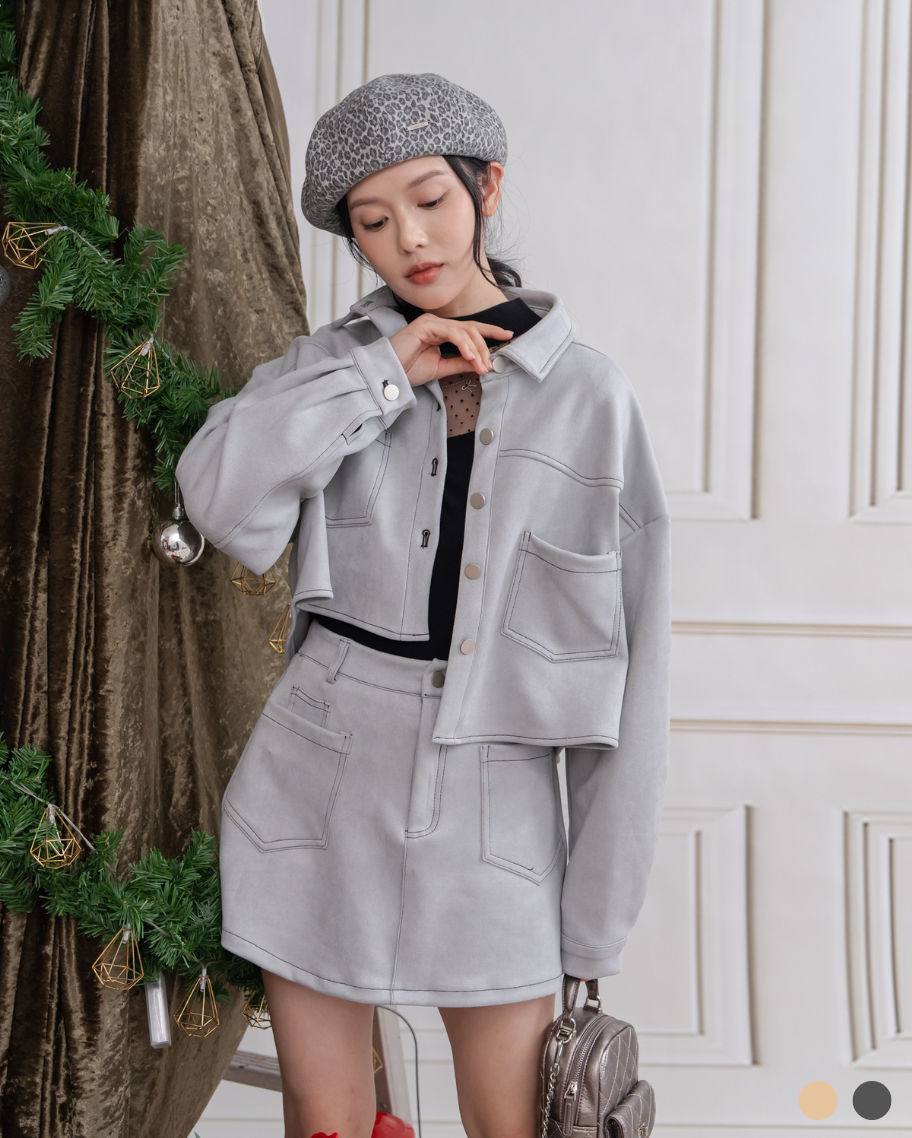 休閑麂皮口袋套裝