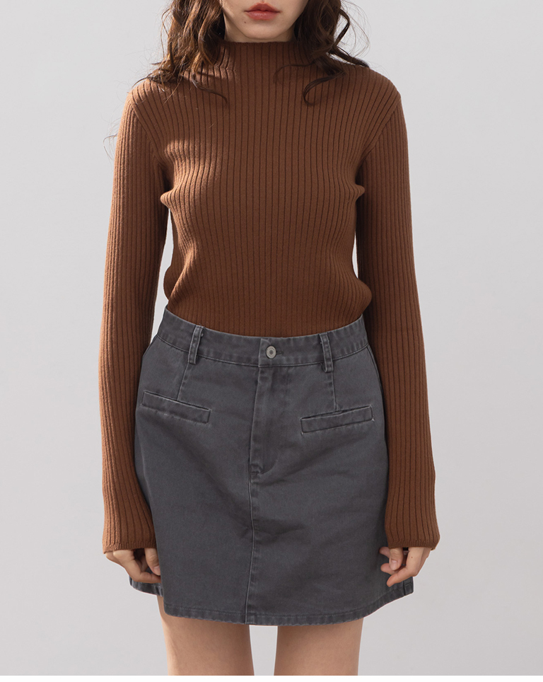 Basic plain ribbed knit turtleneck top, available in five colors.【01099234】in stock+pre-order