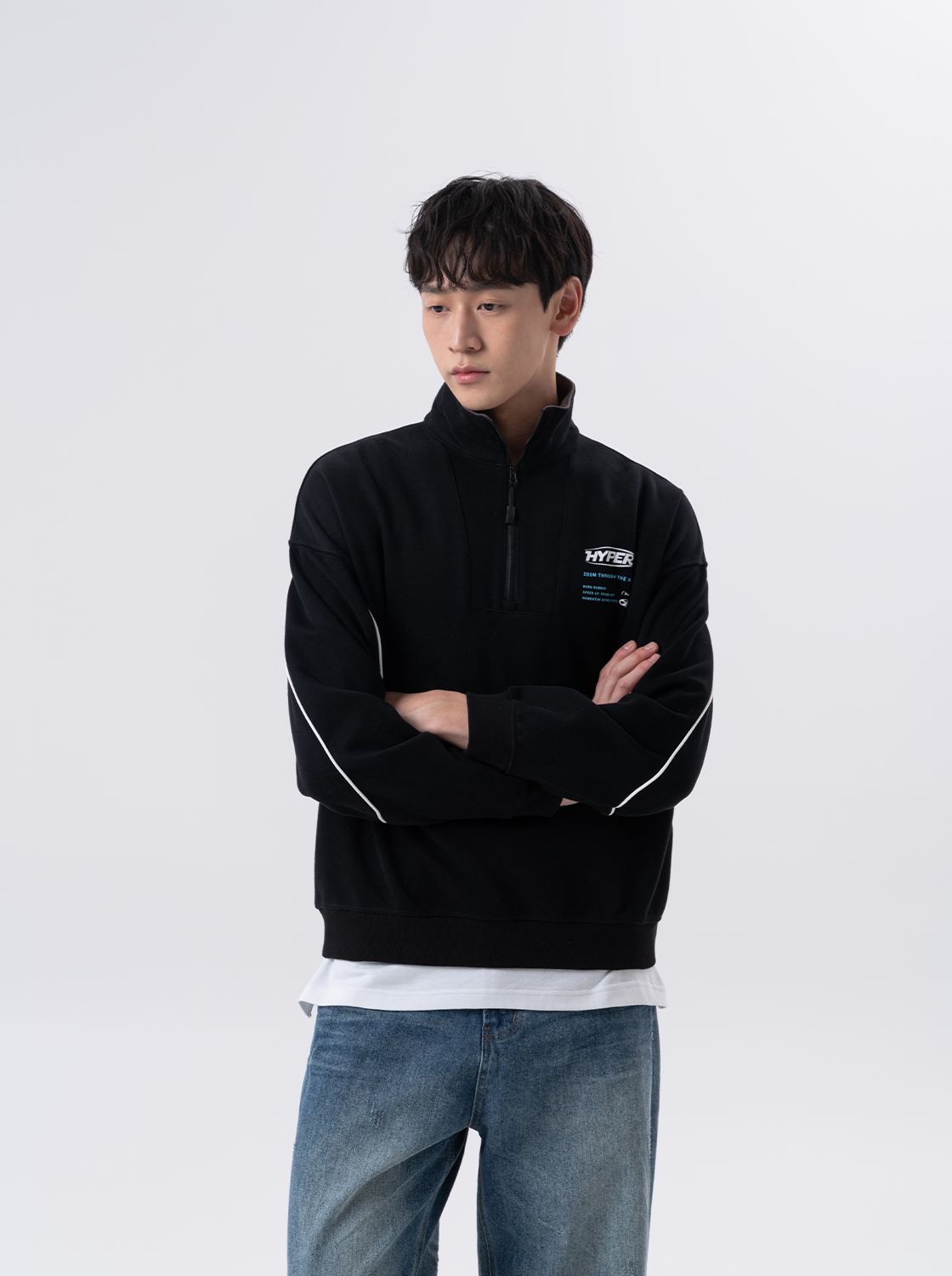 立領半開拉鍊長袖上衣