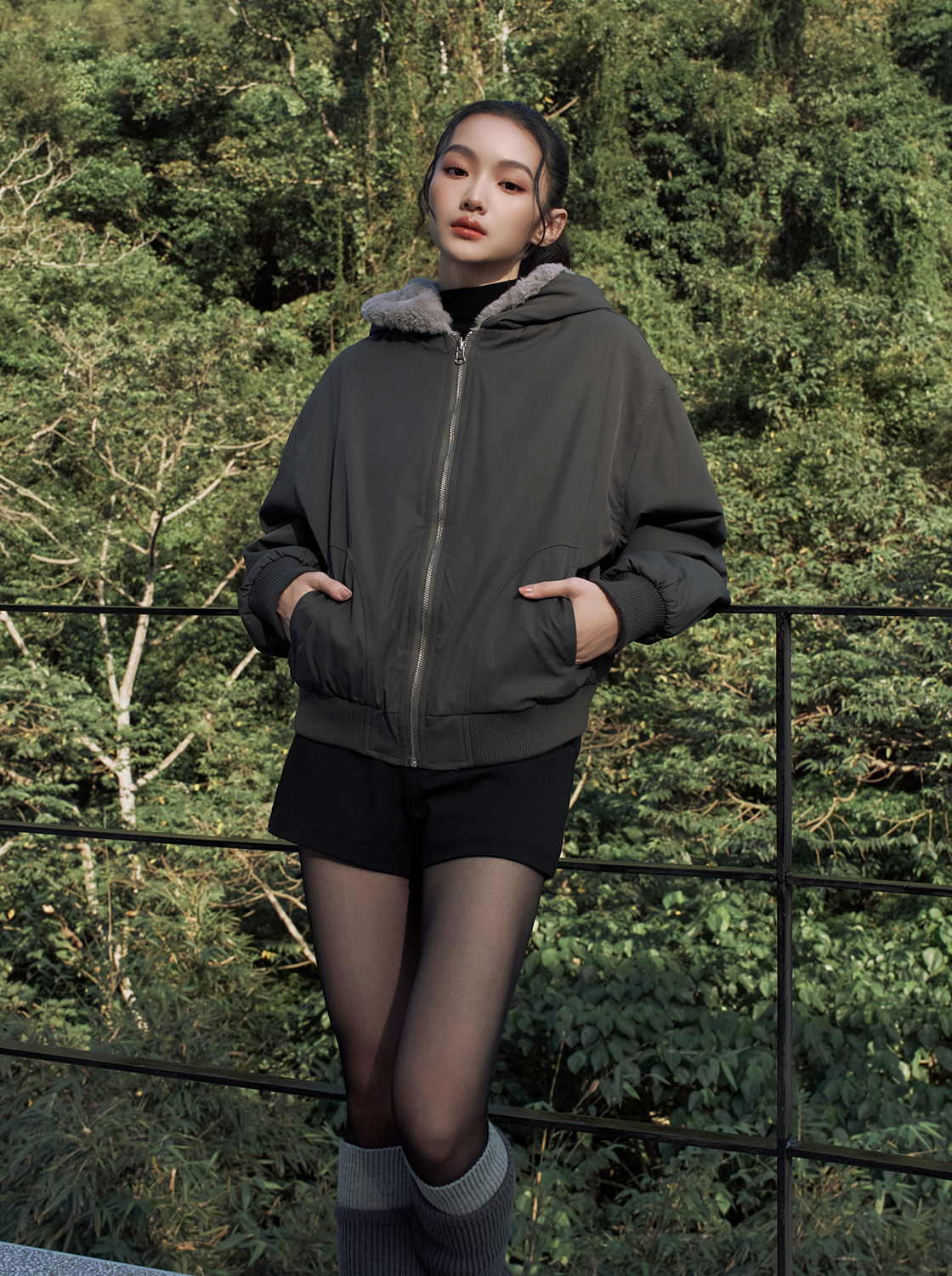 雙面穿兔絨連帽外套