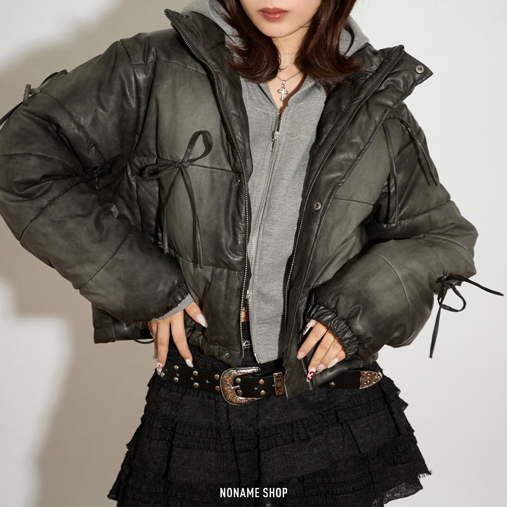 Apres jour mignon 日本限定 復古 蝴蝶結 綁帶 霧感 保暖 皮革外套 三色 (女款)