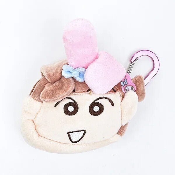 Sanrio My Melody x Crayon Shin-chan Nene-chan fluffy mini pouch with carabiner